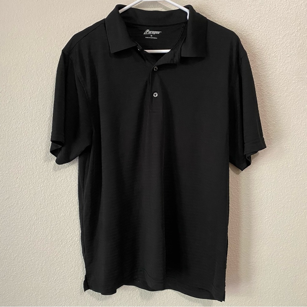 PARAGON Men's Striped Polo Shirt Medium Black Classic Performance Collared Golf